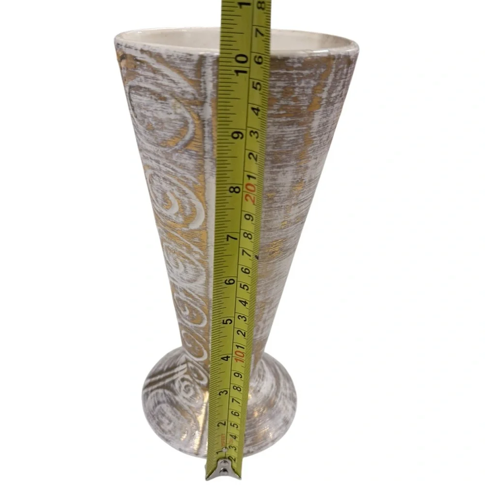 Vintage Cleminson’s Gold Brush Tall Ceramic Vase with 22KT Gold Mid Century MCM